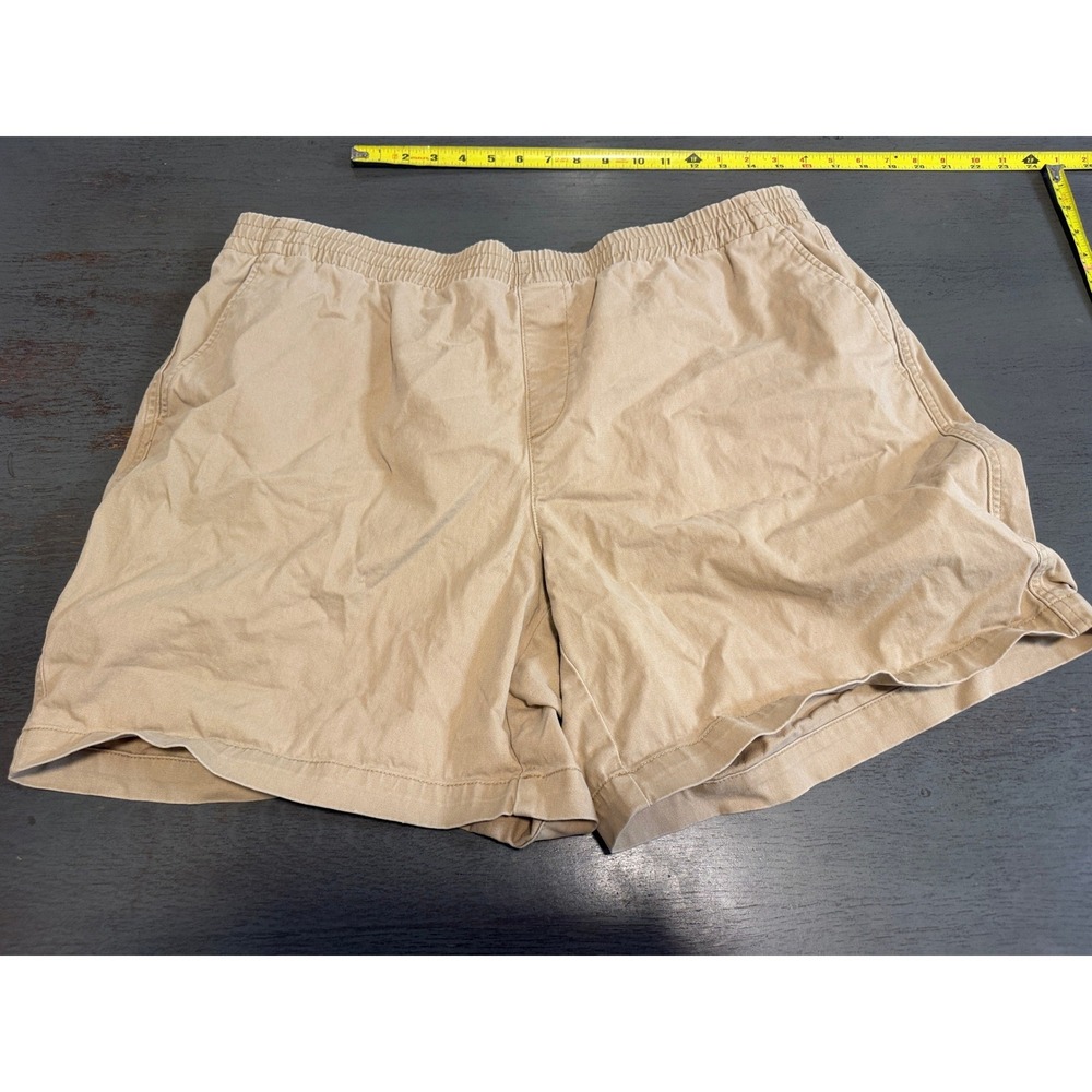 Lands End Womens 20W Khaki Tan Mid Rise Elastic Waist Cotton Stretch Shorts